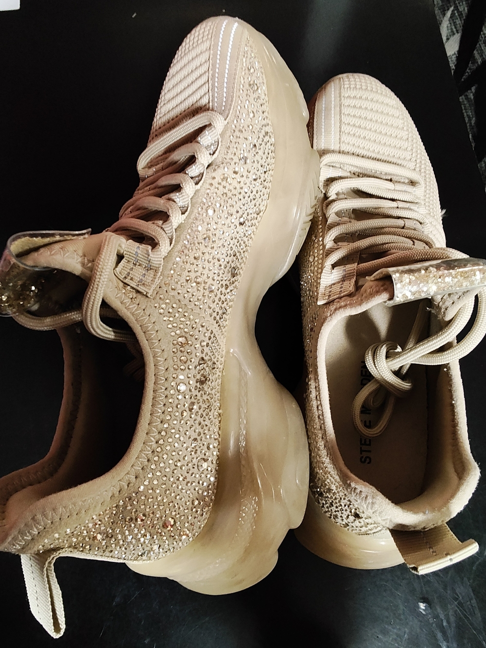 Steve Madden Champagne Beige Crystal-Embellished Women's Sneakers